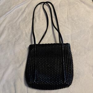 Nine West Faux Black Leather Weave Woven Crossbody Bag Purse